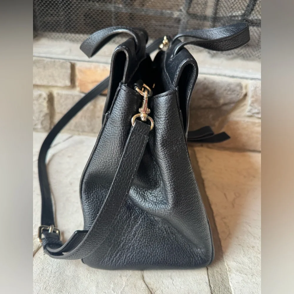 kate spade Pebbled Leather Top-Handle Satchel with Shoulder Strap and Gold Trim
